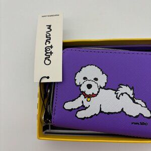 Marc Tetro Bichon Frise White Puppy Dog Purple Wristlet Zip Around Wallet NWT